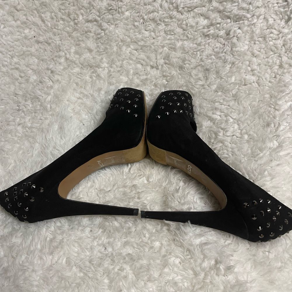 ALDO Michelino Synthetic suede Black studded Platform Heels EU R SZ41 US10.5 - Picture 8 of 10